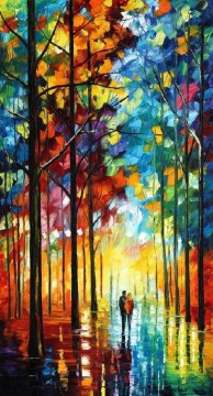 Bosque Painting - Árboles amarillos rojos Otoño por cuchillo 02